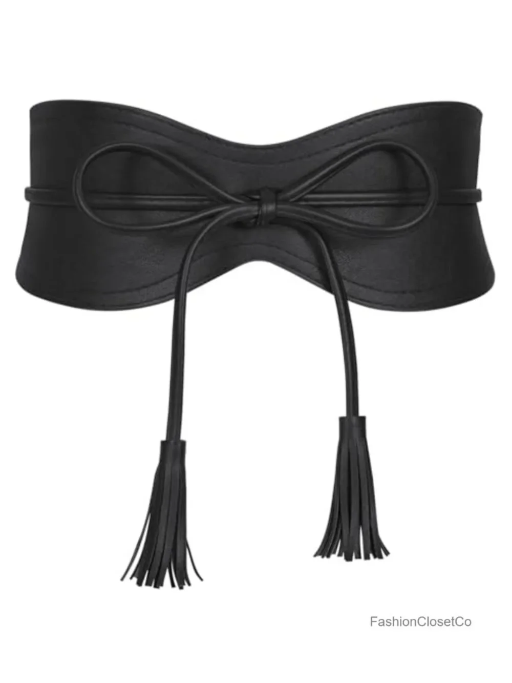 Faux Leather Wide Tassel Obi Wrap Belt for Dresses